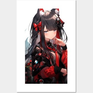 Aesthetic Anime Girl Red White Black | Quality Aesthetic Anime Design | Chibi Manga Anime Art Posters and Art
